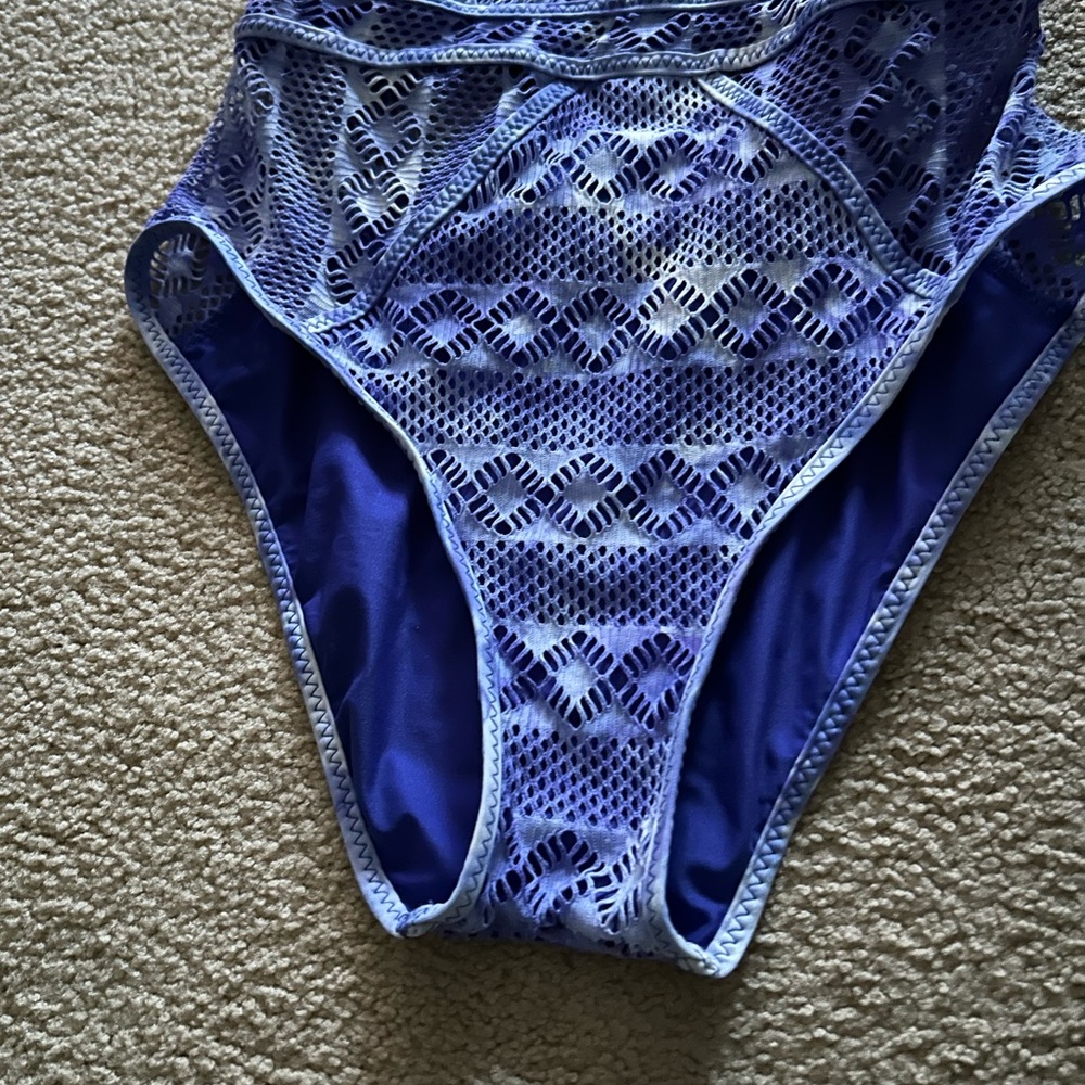 BECCA Blue Lace One-Piece Swimsuit - Picture 3 of 10